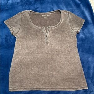 American Eagle Short Sleeve waffle knit Henley T- Shirt